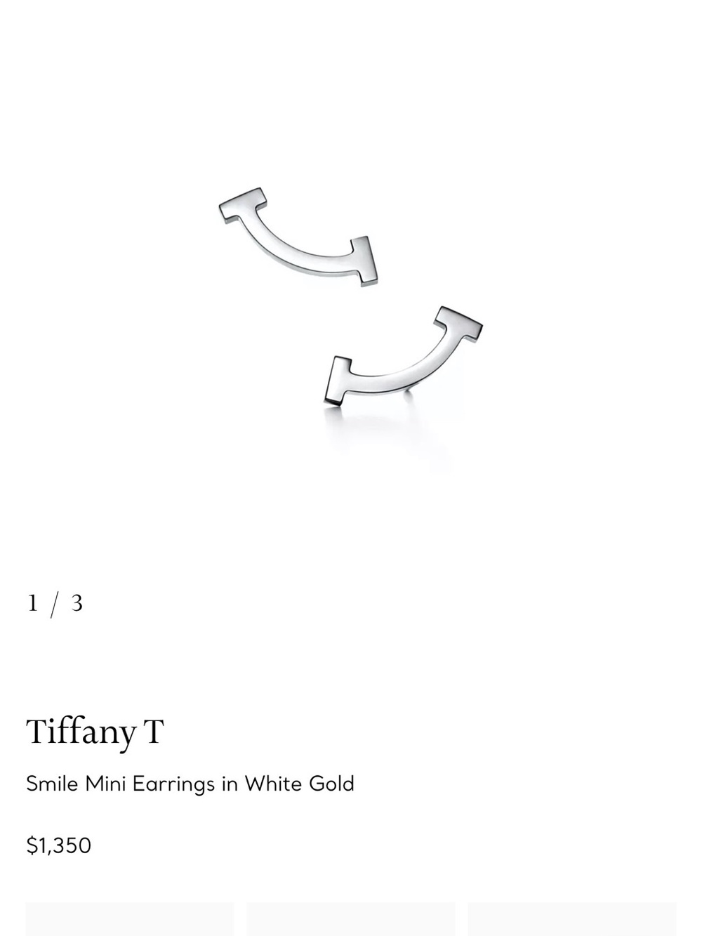 Tiffany & Co. White Gold Curved T Smile Stud Earrings